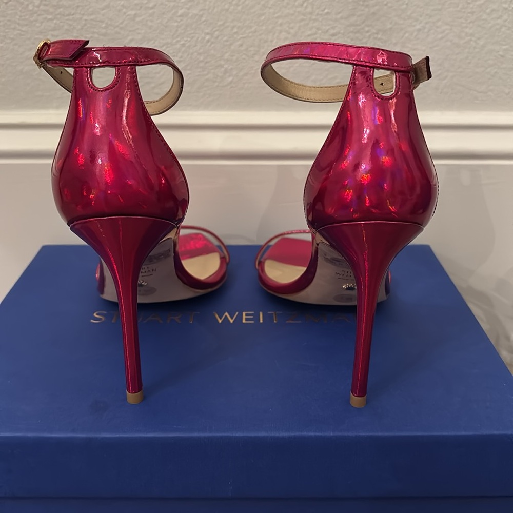 Stuart Weitzman Pink Patent Leather Ankle Strap Heels - Picture 3 of 5